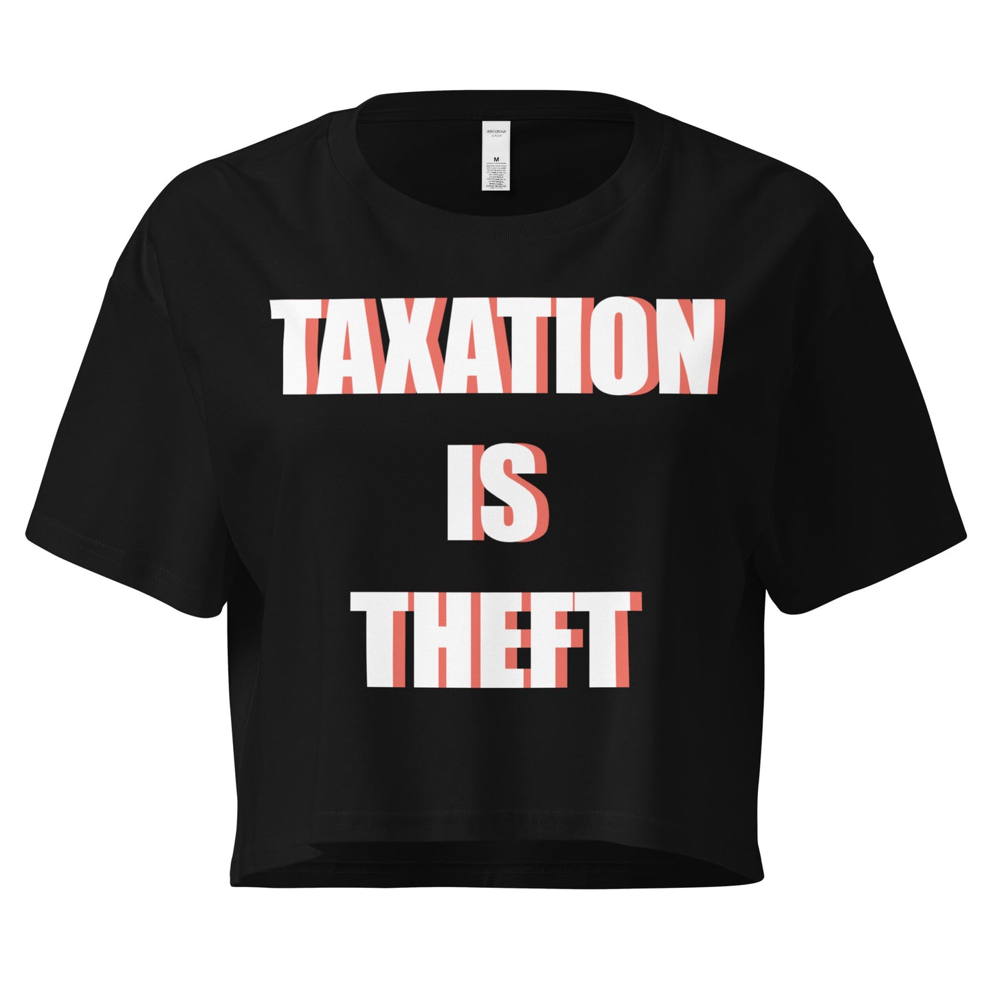 Taxation is Theft Red and White Women’s crop top tee